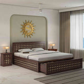 Maharana Solid Sheesham Wood Bed With Box And Drawer Storage (King Size, Walnut Finish)